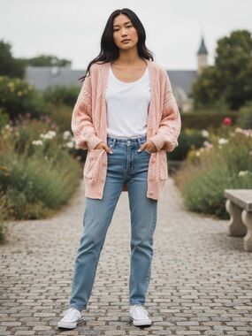 For Love & Lemons by Victoria Secret Button Front Cable Knit Cardigan Medium